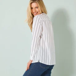Bloes En Tuniek<Blancheporte Gestreepte tuniek met oprolbare mouwen wit / marine