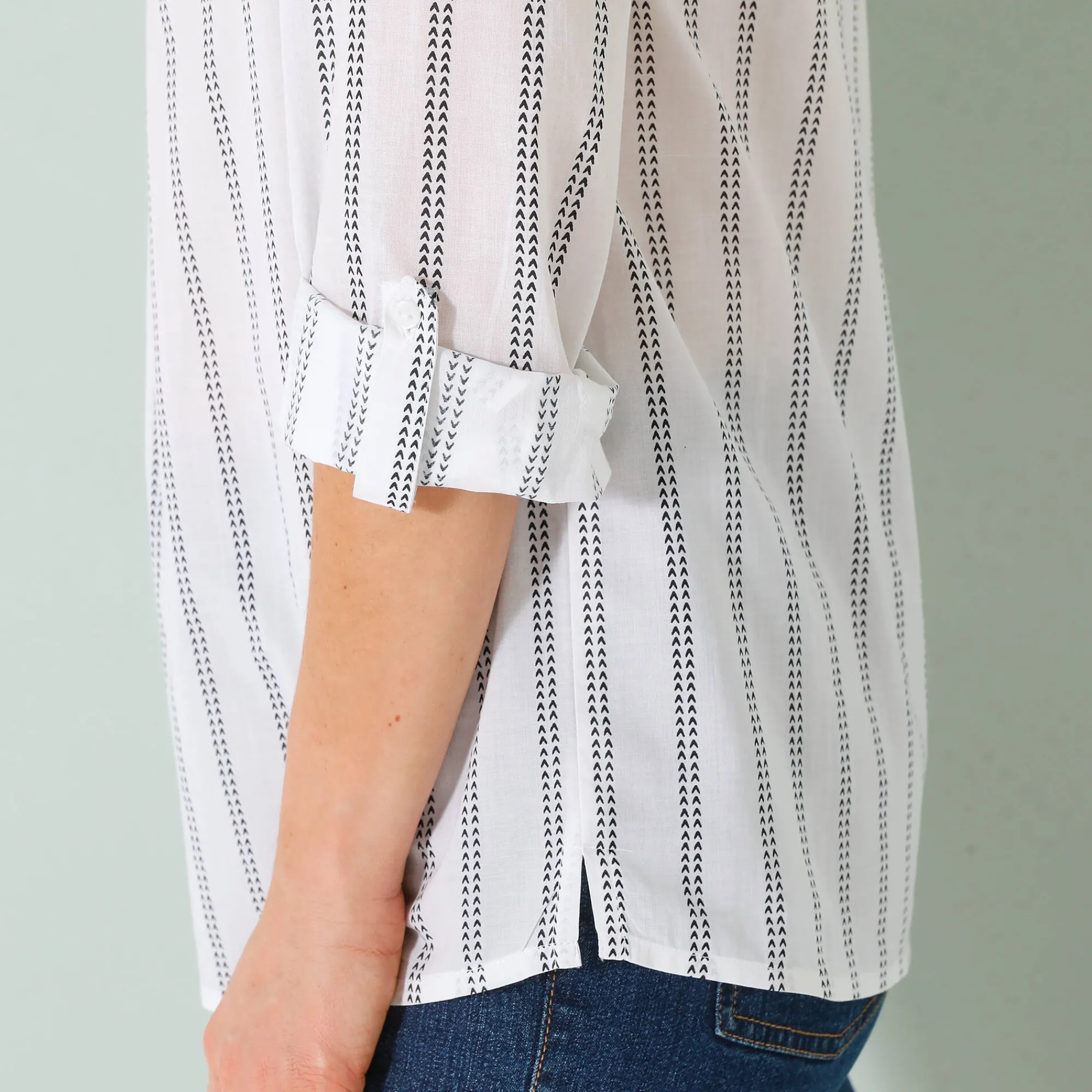 Bloes En Tuniek<Blancheporte Gestreepte tuniek met oprolbare mouwen wit / marine
