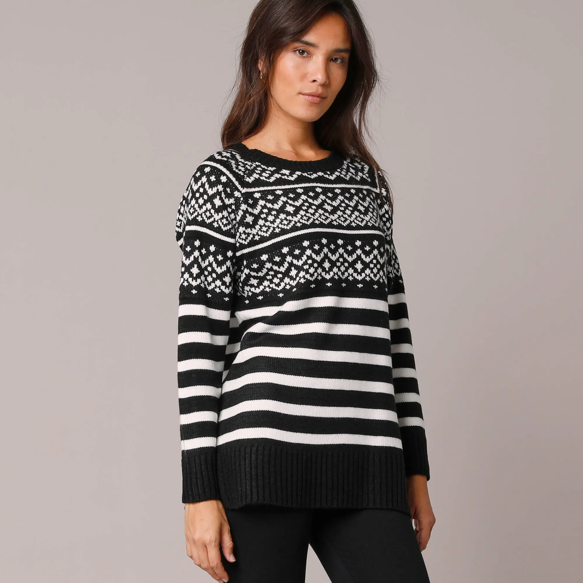 Trui En Vest<Blancheporte Gestreepte tuniektrui - jacquardmotief zwart / wit