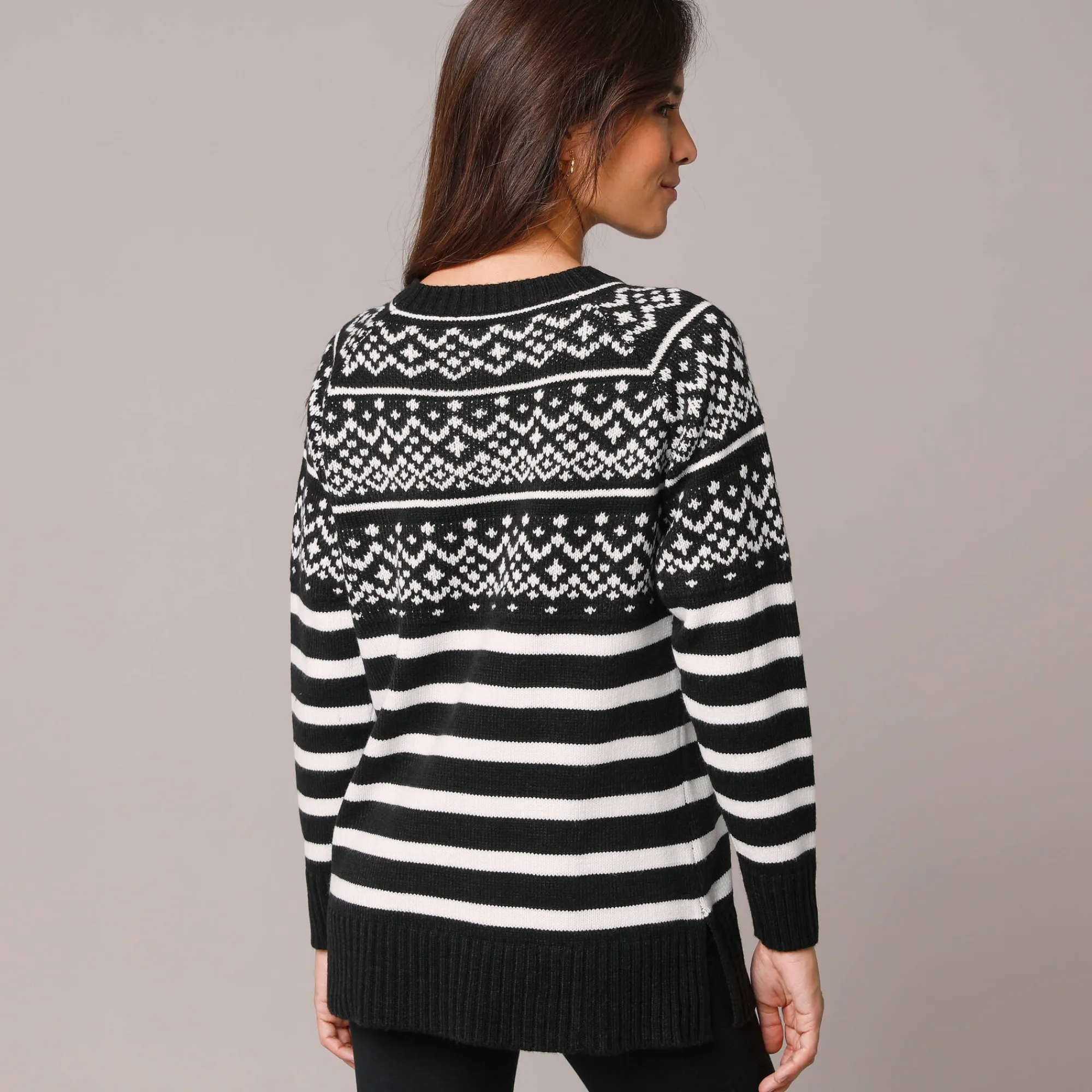 Trui En Vest<Blancheporte Gestreepte tuniektrui - jacquardmotief zwart / wit