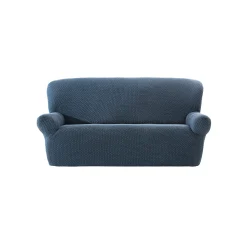 Zitbankhoes<Blancheporte Getextureerde, bi-rekbare hoes voor zitbank en fauteuil met armleuningen blauw