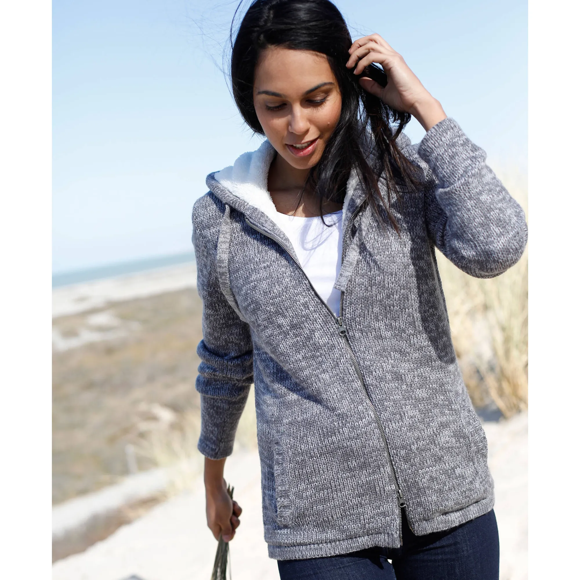 Trui En Vest<Blancheporte Gevoerd vest in spikkeltricot met rits chiné grijs