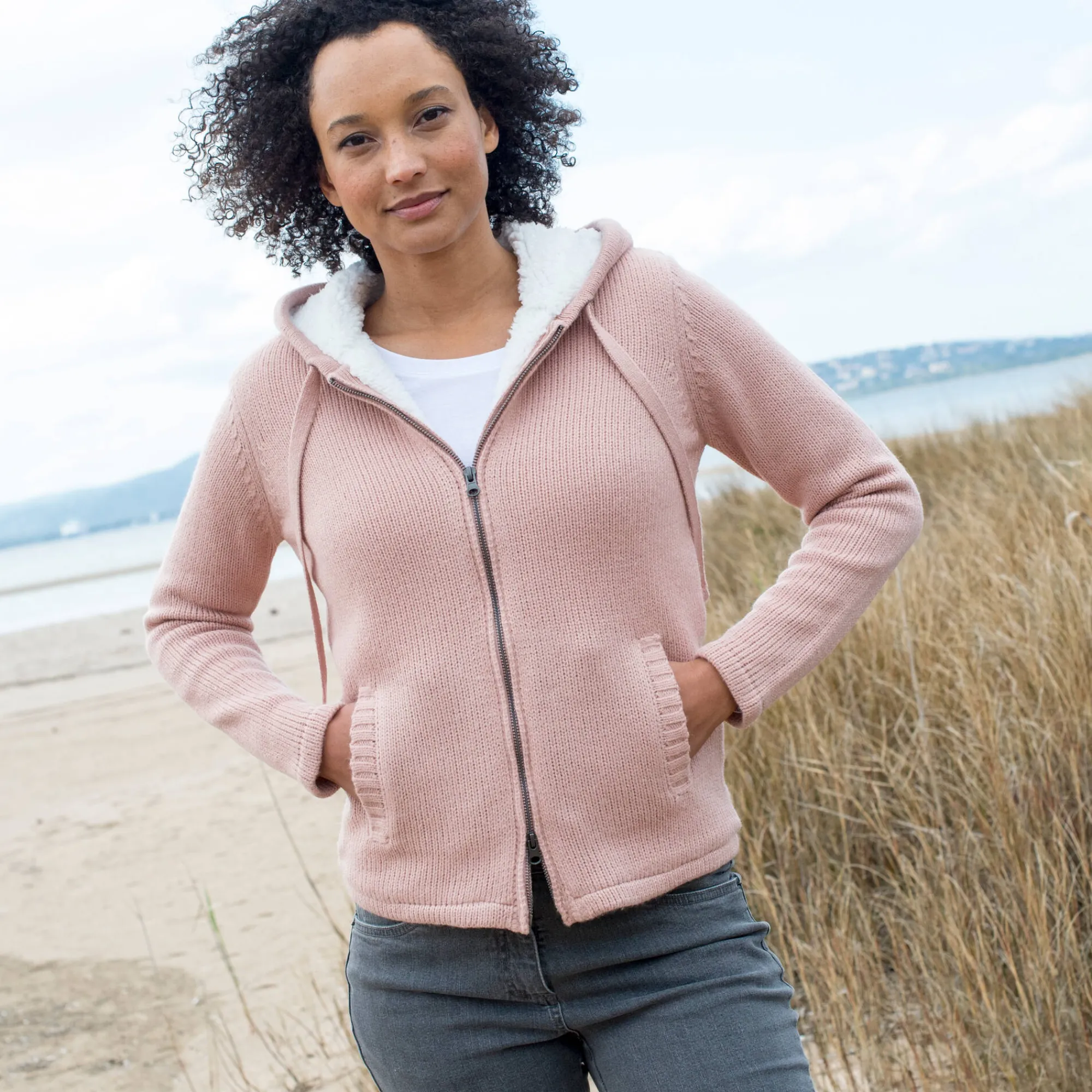 Trui En Vest<Blancheporte Gevoerd vest in spikkeltricot met rits grijsroze
