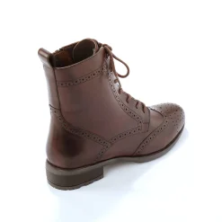 Bottines En Boots|Schoenen<Blancheporte Gevoerde bottines met hoge schacht en vetersluiting, leer met gaatjesmotief chocolade