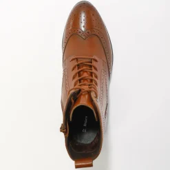 Bottines En Boots|Schoenen<Blancheporte Gevoerde bottines met hoge schacht en vetersluiting, leer met gaatjesmotief bruin