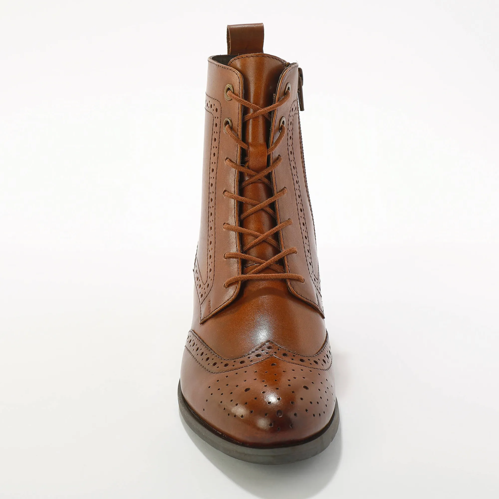 Bottines En Boots|Schoenen<Blancheporte Gevoerde bottines met hoge schacht en vetersluiting, leer met gaatjesmotief bruin