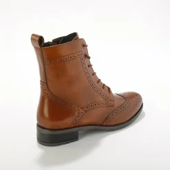 Bottines En Boots|Schoenen<Blancheporte Gevoerde bottines met hoge schacht en vetersluiting, leer met gaatjesmotief bruin