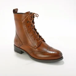 Bottines En Boots|Schoenen<Blancheporte Gevoerde bottines met hoge schacht en vetersluiting, leer met gaatjesmotief bruin