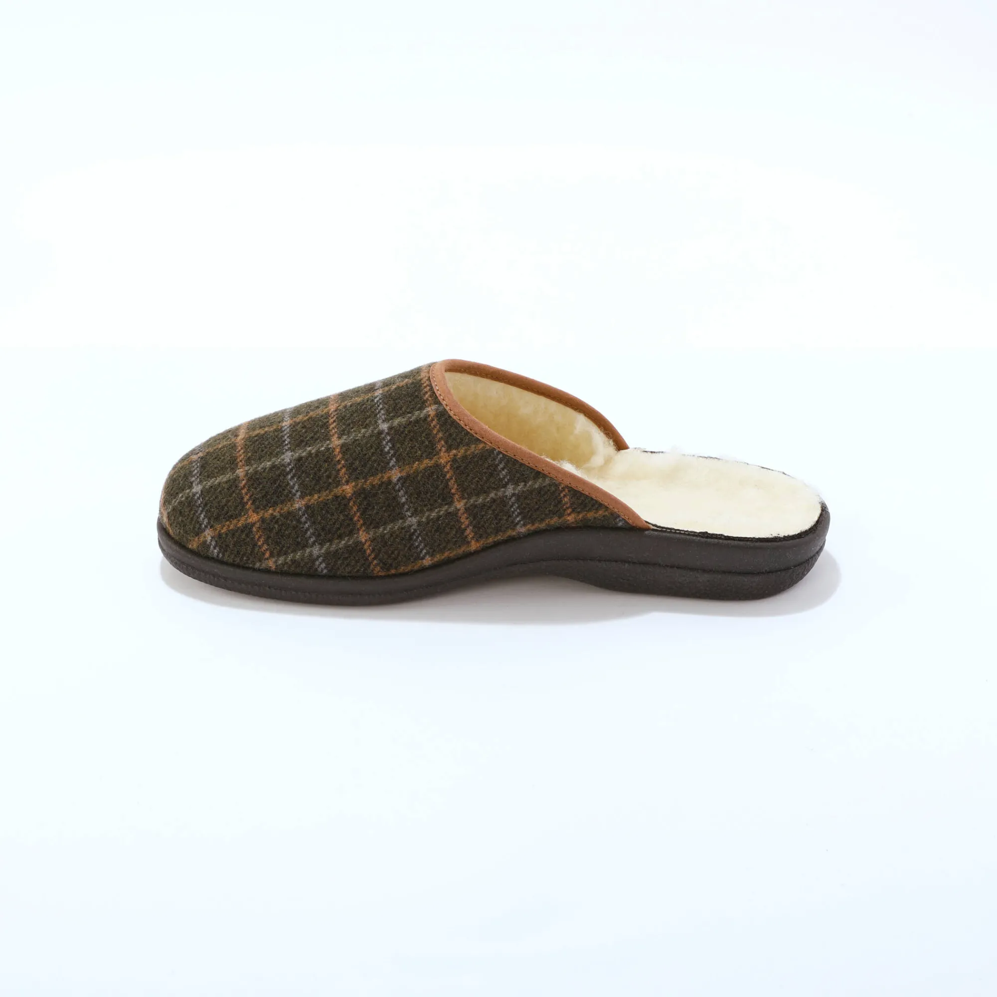 Schoenen|Schoenen Heren<Blancheporte Gevoerde herenpantoffels, ruitmotief kaki