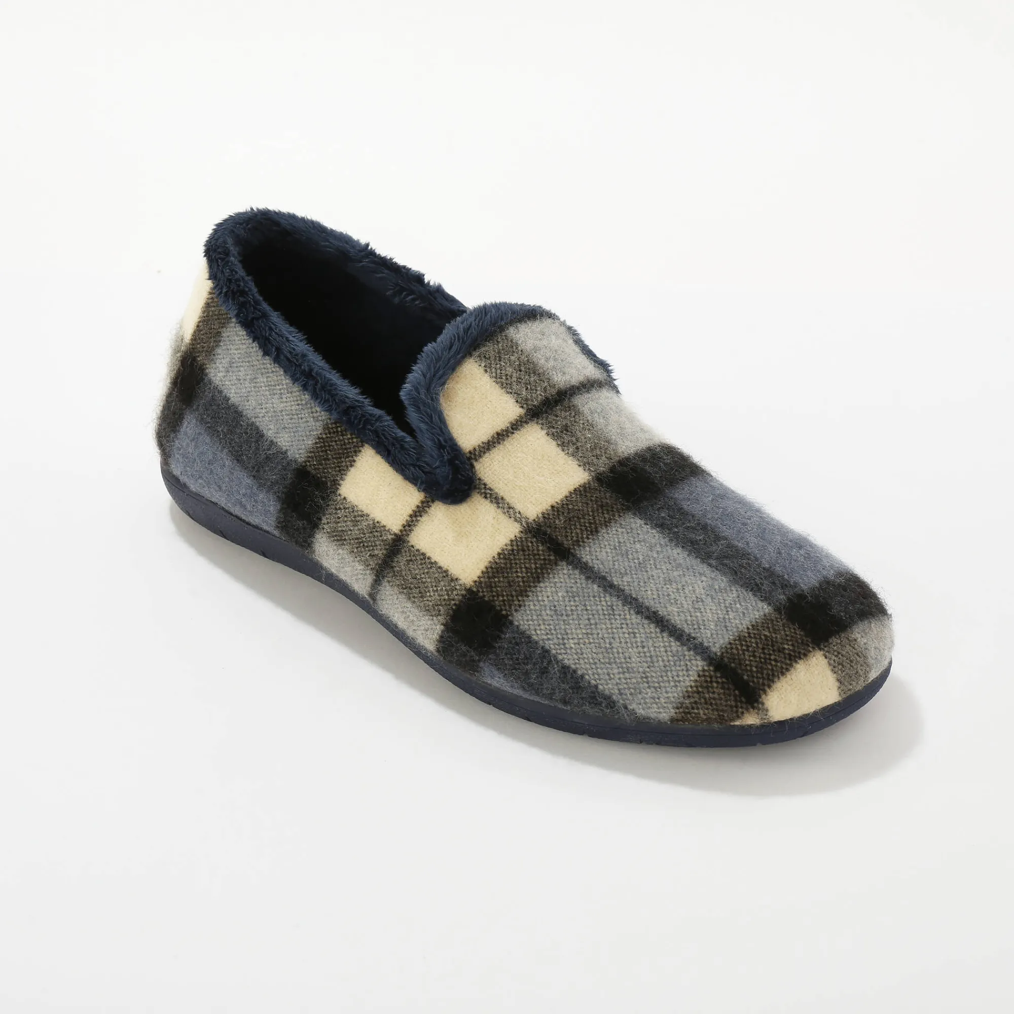 Schoenen|Schoenen Heren<Blancheporte Gevoerde muiltjes met ruitjes, pantoffelmodel blauw