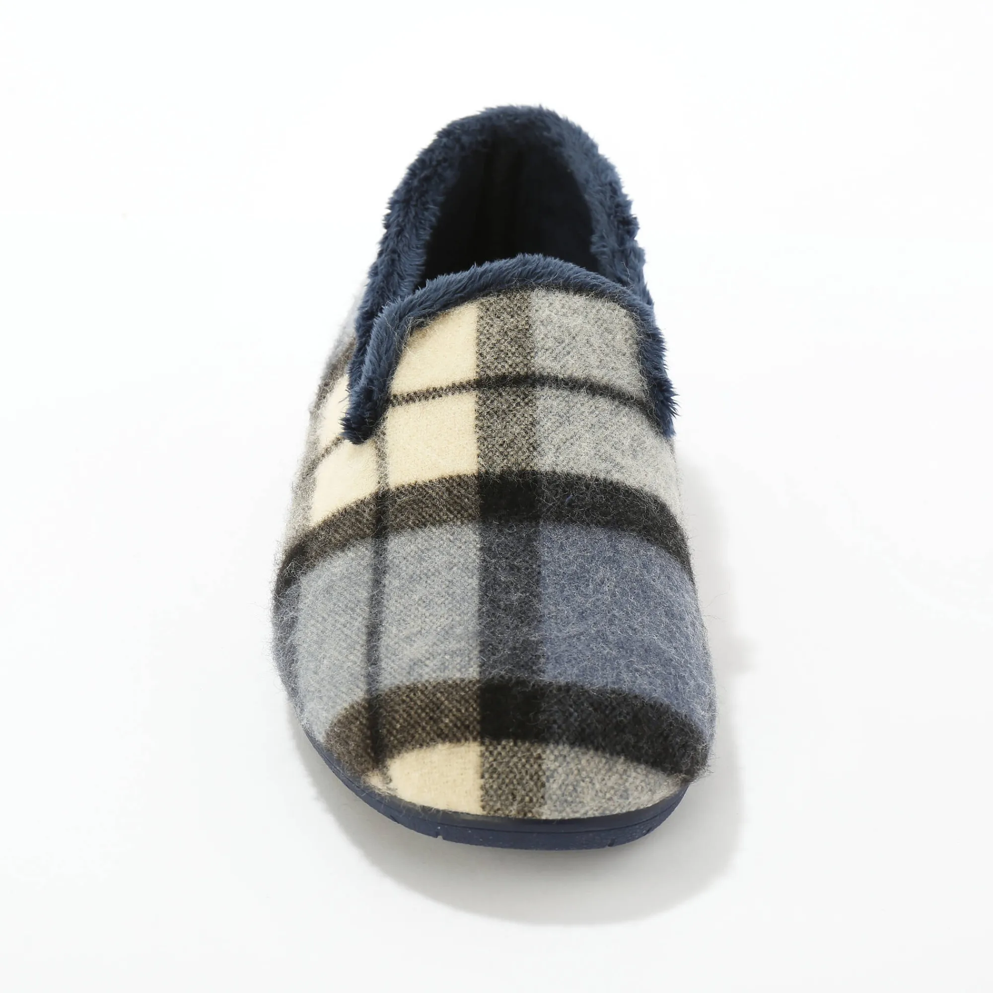 Schoenen|Schoenen Heren<Blancheporte Gevoerde muiltjes met ruitjes, pantoffelmodel blauw