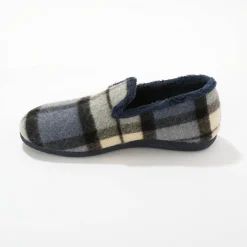 Schoenen|Schoenen Heren<Blancheporte Gevoerde muiltjes met ruitjes, pantoffelmodel blauw