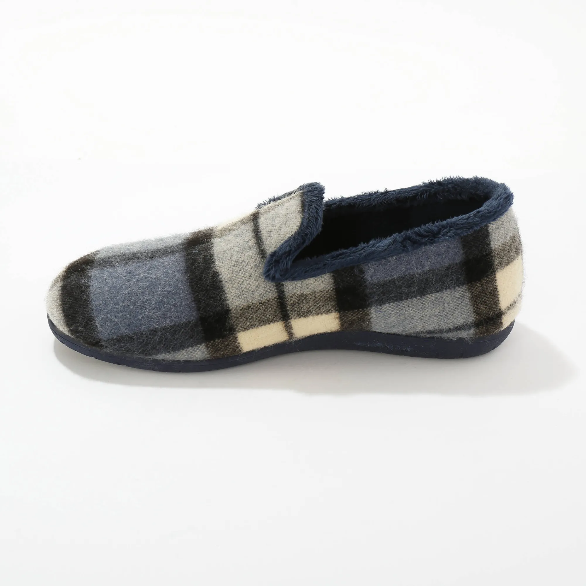 Schoenen|Schoenen Heren<Blancheporte Gevoerde muiltjes met ruitjes, pantoffelmodel blauw