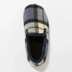 Schoenen|Schoenen Heren<Blancheporte Gevoerde muiltjes met ruitjes, pantoffelmodel blauw