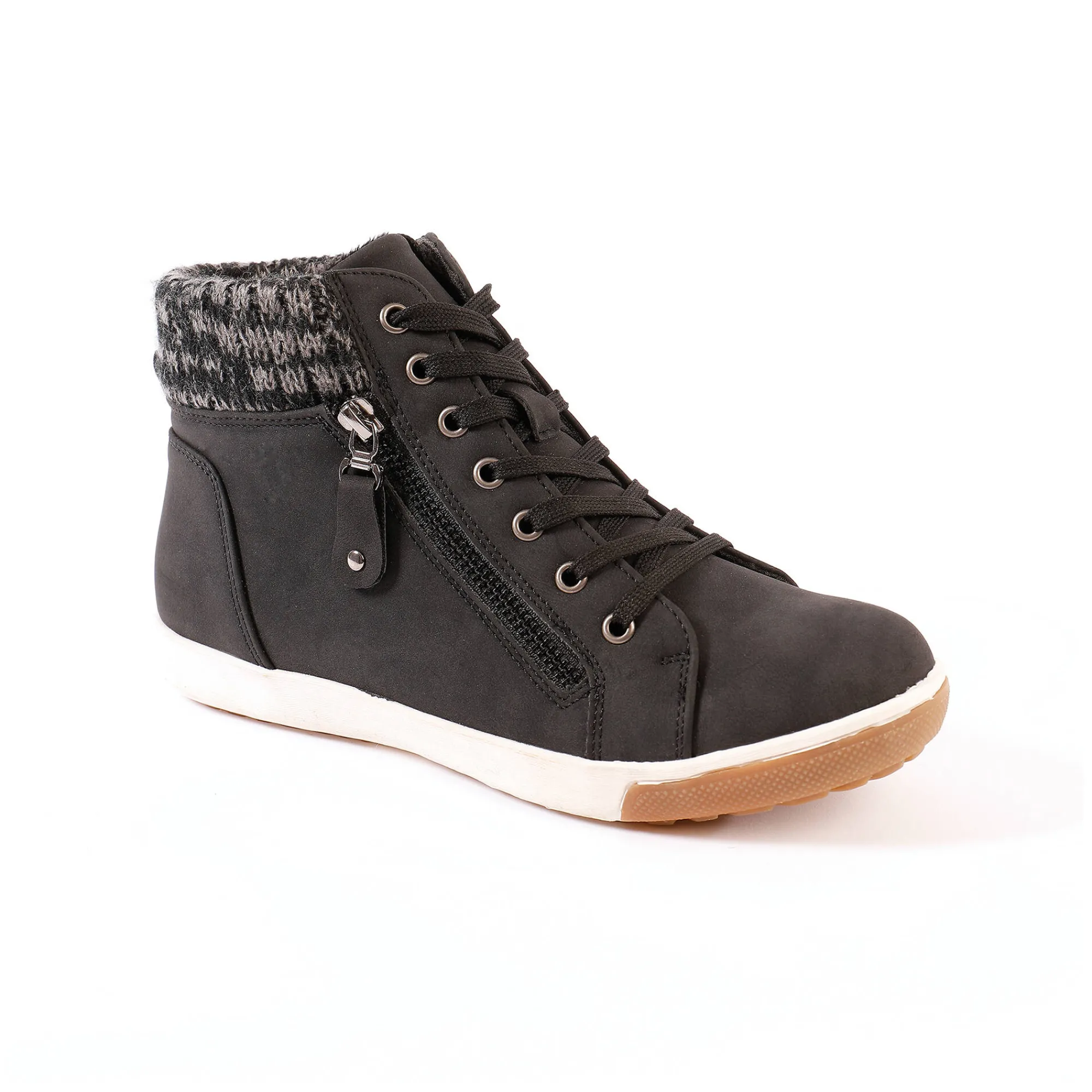 Baskets En Sneakers|Schoenen<Blancheporte Gevoerde sneakers met hoge schacht, enkelrand in tricot zwart