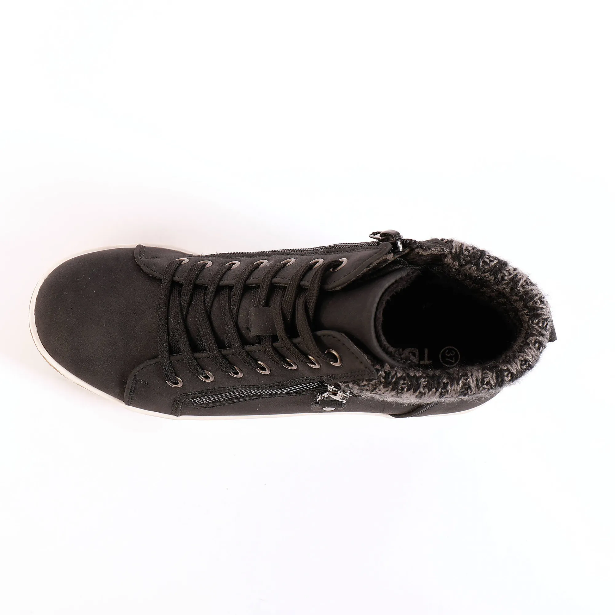 Baskets En Sneakers|Schoenen<Blancheporte Gevoerde sneakers met hoge schacht, enkelrand in tricot zwart