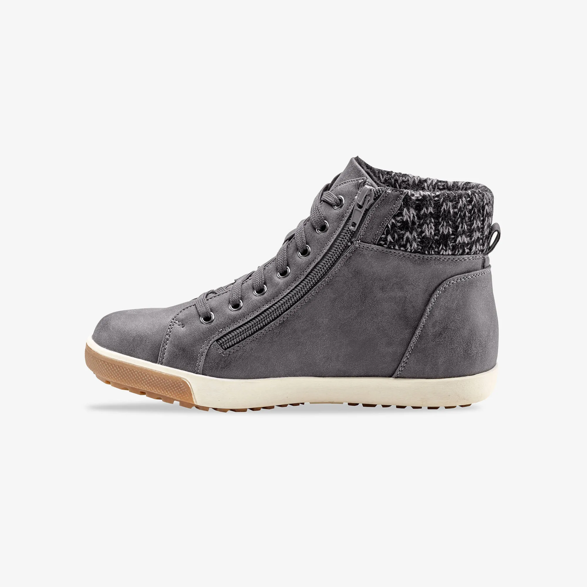 Baskets En Sneakers|Schoenen<Blancheporte Gevoerde sneakers met hoge schacht, enkelrand in tricot grijs