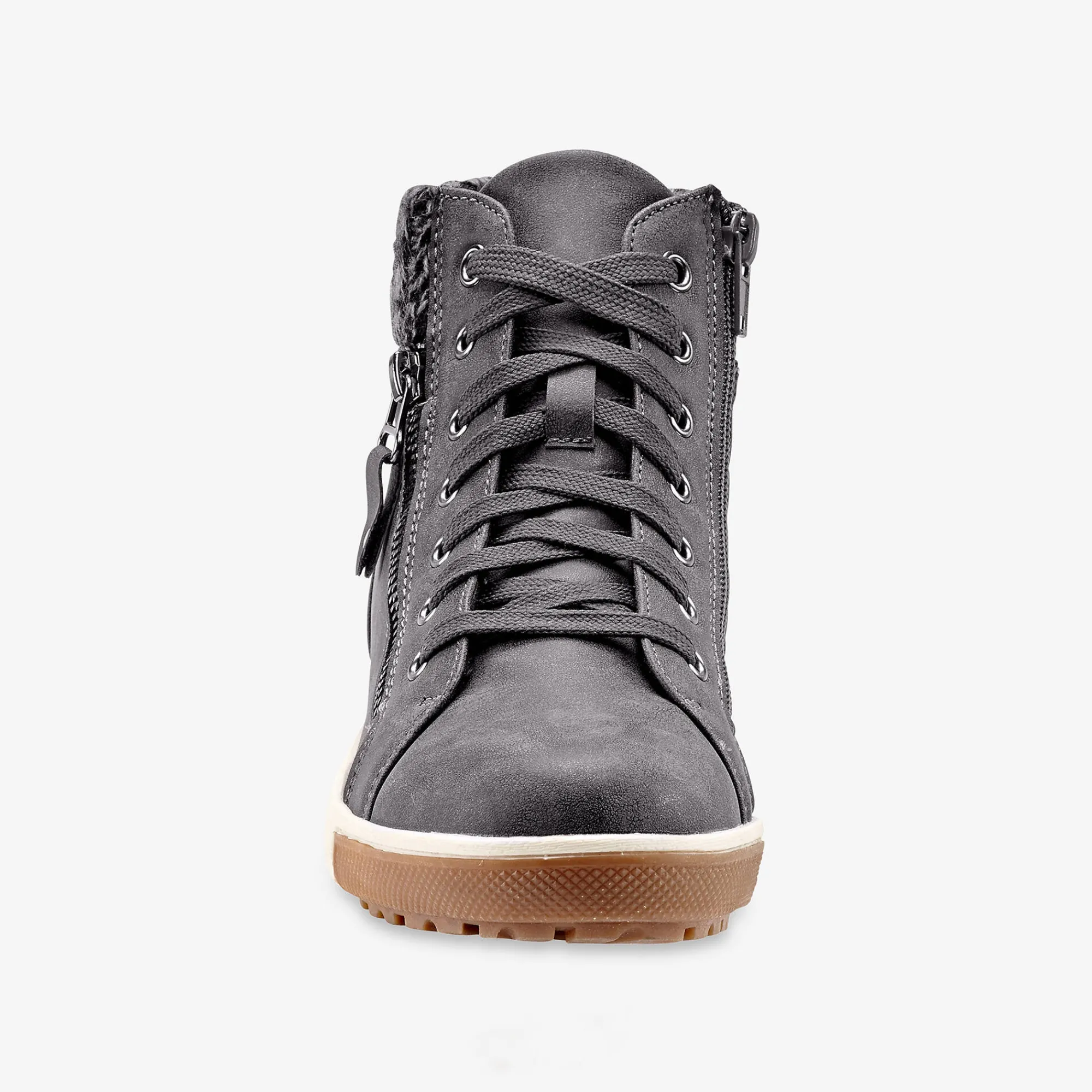 Baskets En Sneakers|Schoenen<Blancheporte Gevoerde sneakers met hoge schacht, enkelrand in tricot grijs