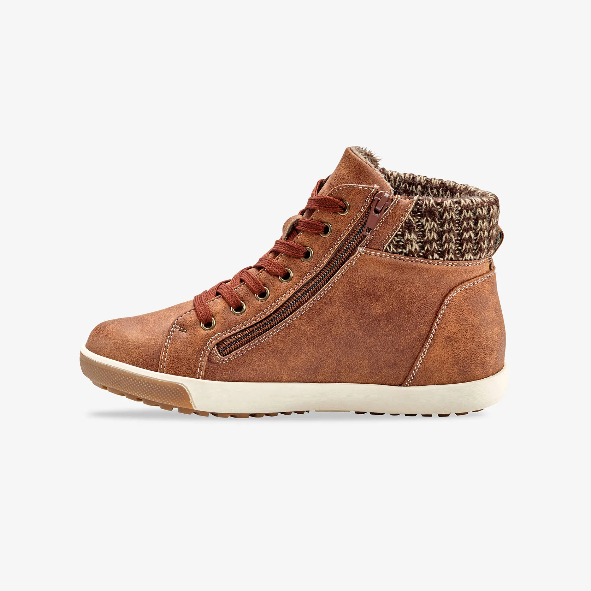 Baskets En Sneakers|Schoenen<Blancheporte Gevoerde sneakers met hoge schacht, enkelrand in tricot bruin