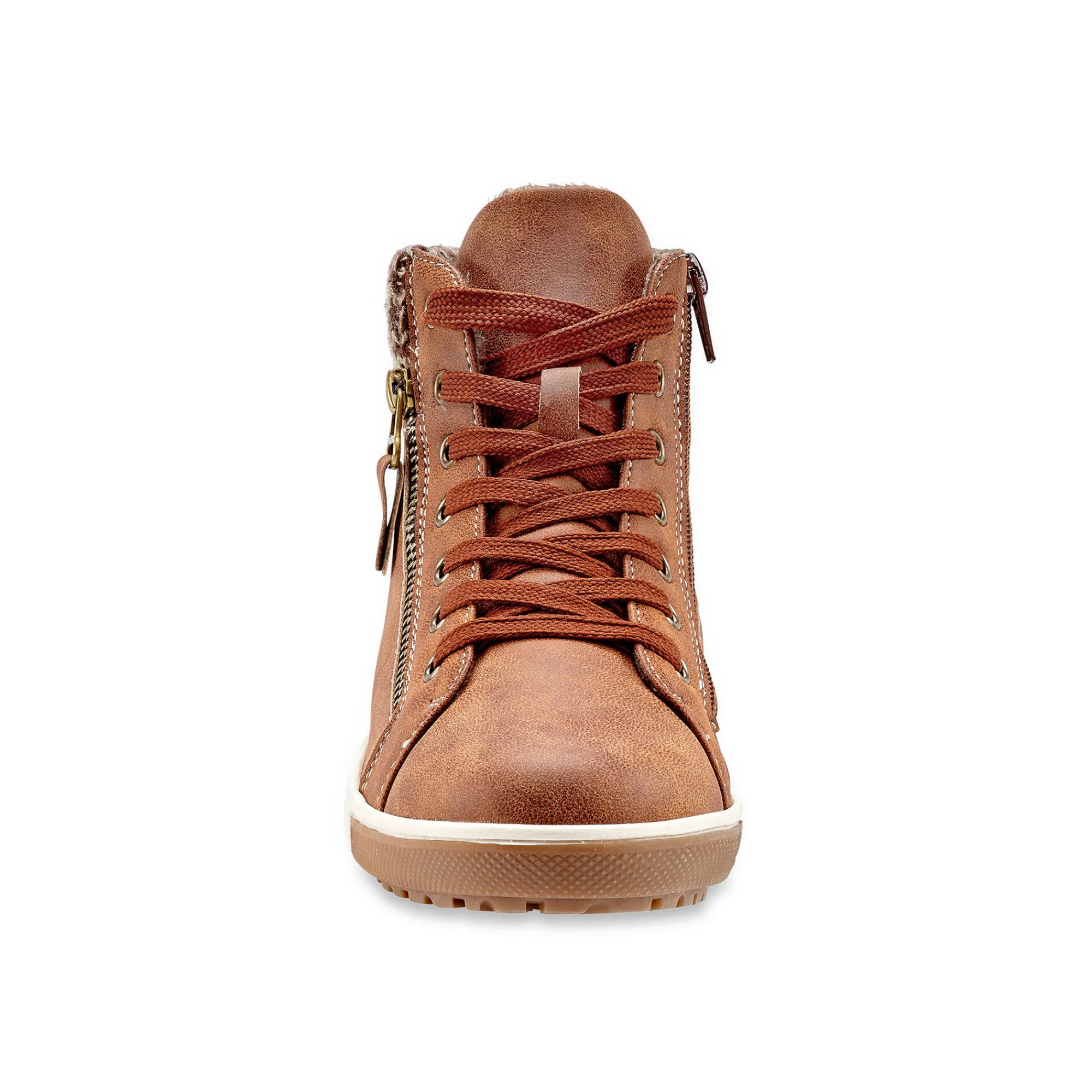 Baskets En Sneakers|Schoenen<Blancheporte Gevoerde sneakers met hoge schacht, enkelrand in tricot bruin