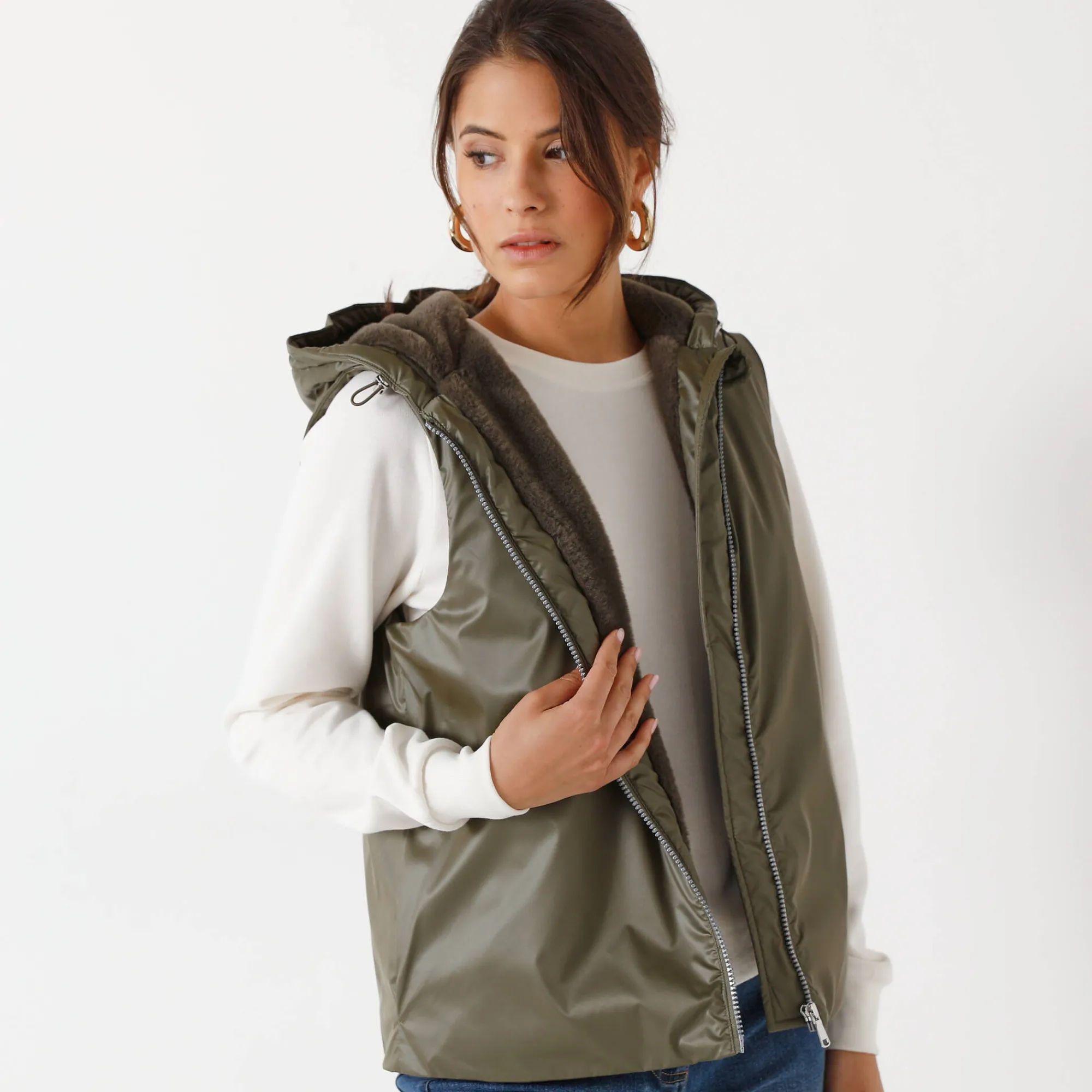 Parka En Donsjas<Blancheporte Gevoerde, waterdichte parka, mouwloos kaki