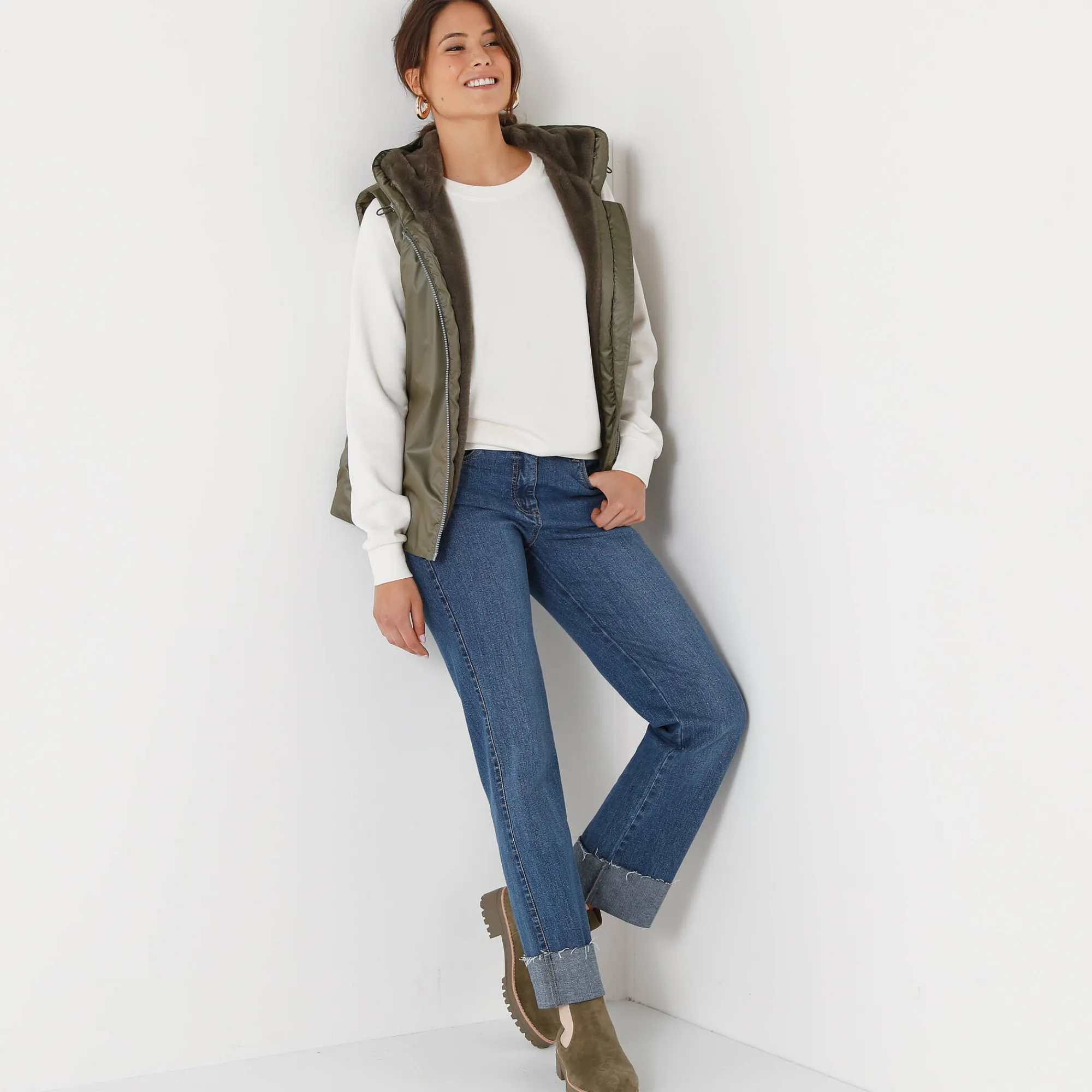 Parka En Donsjas<Blancheporte Gevoerde, waterdichte parka, mouwloos kaki