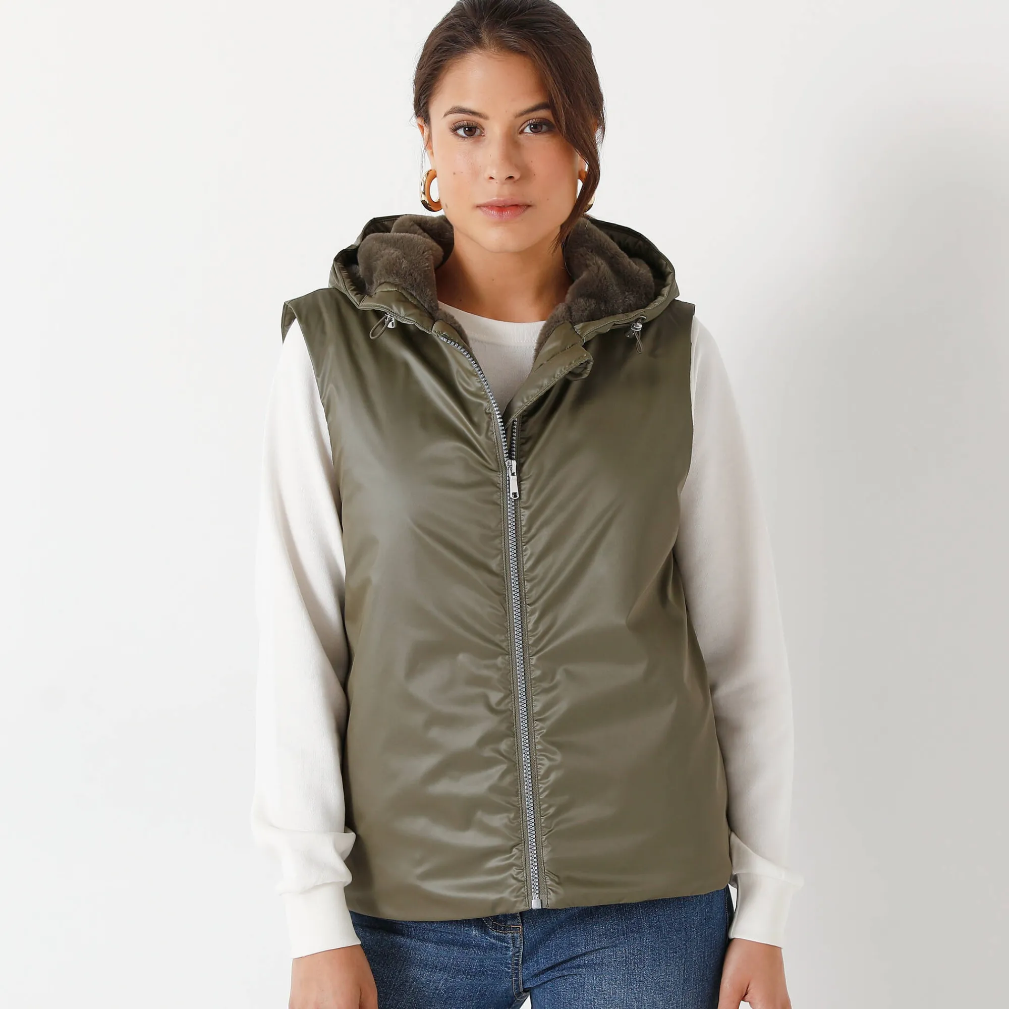 Parka En Donsjas<Blancheporte Gevoerde, waterdichte parka, mouwloos kaki
