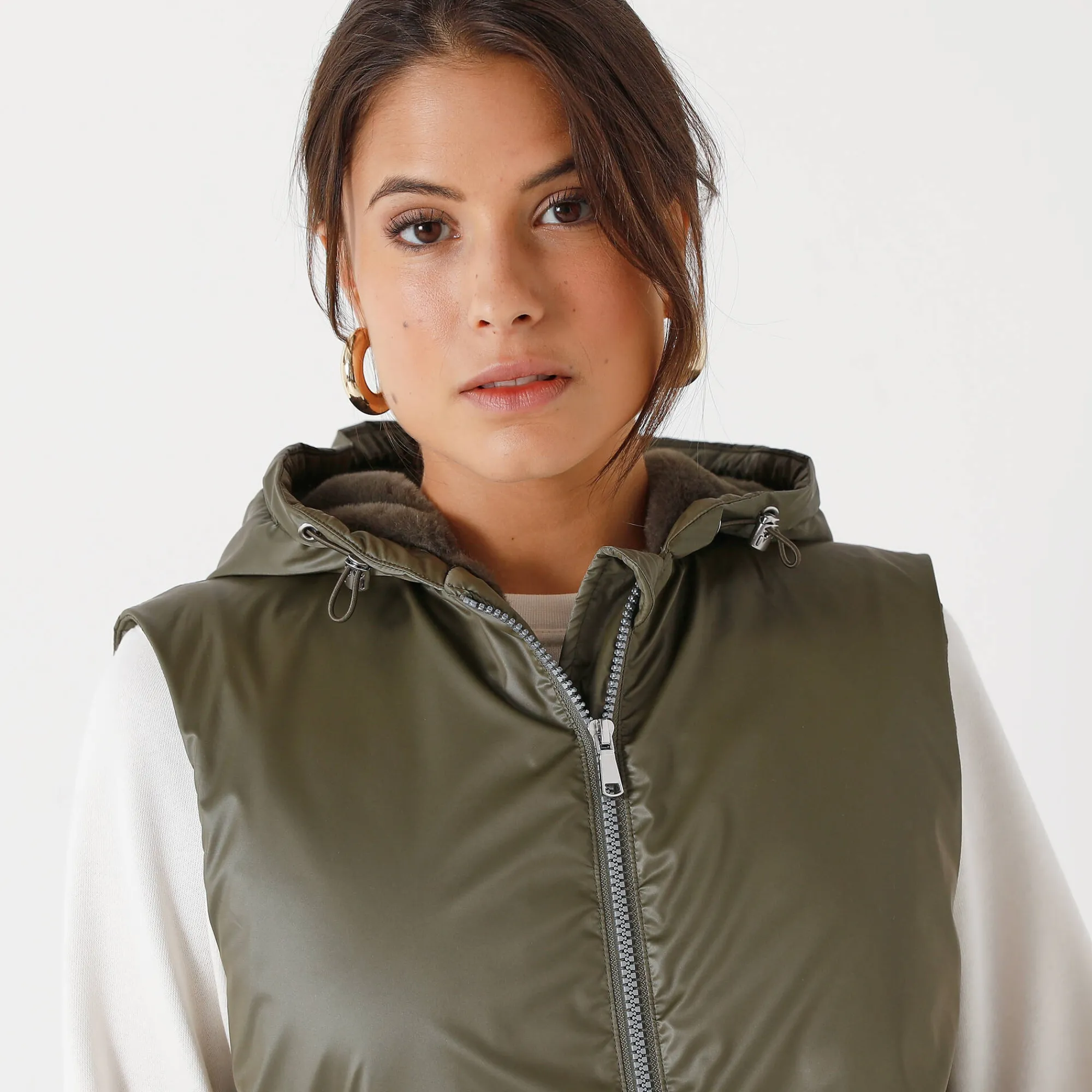 Parka En Donsjas<Blancheporte Gevoerde, waterdichte parka, mouwloos kaki