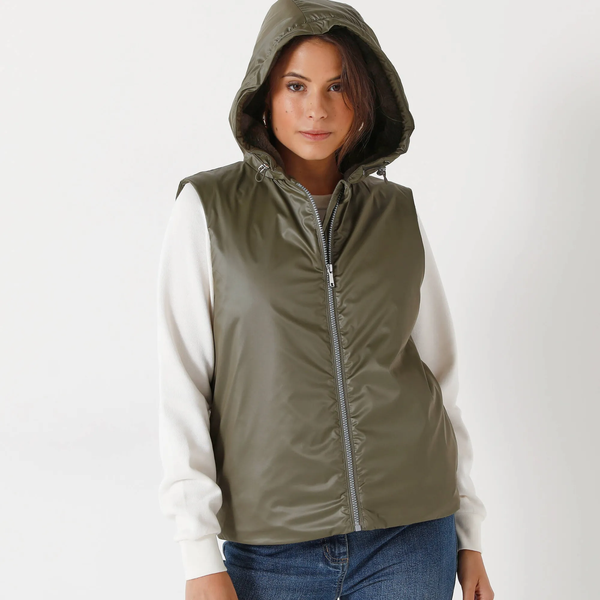 Parka En Donsjas<Blancheporte Gevoerde, waterdichte parka, mouwloos kaki