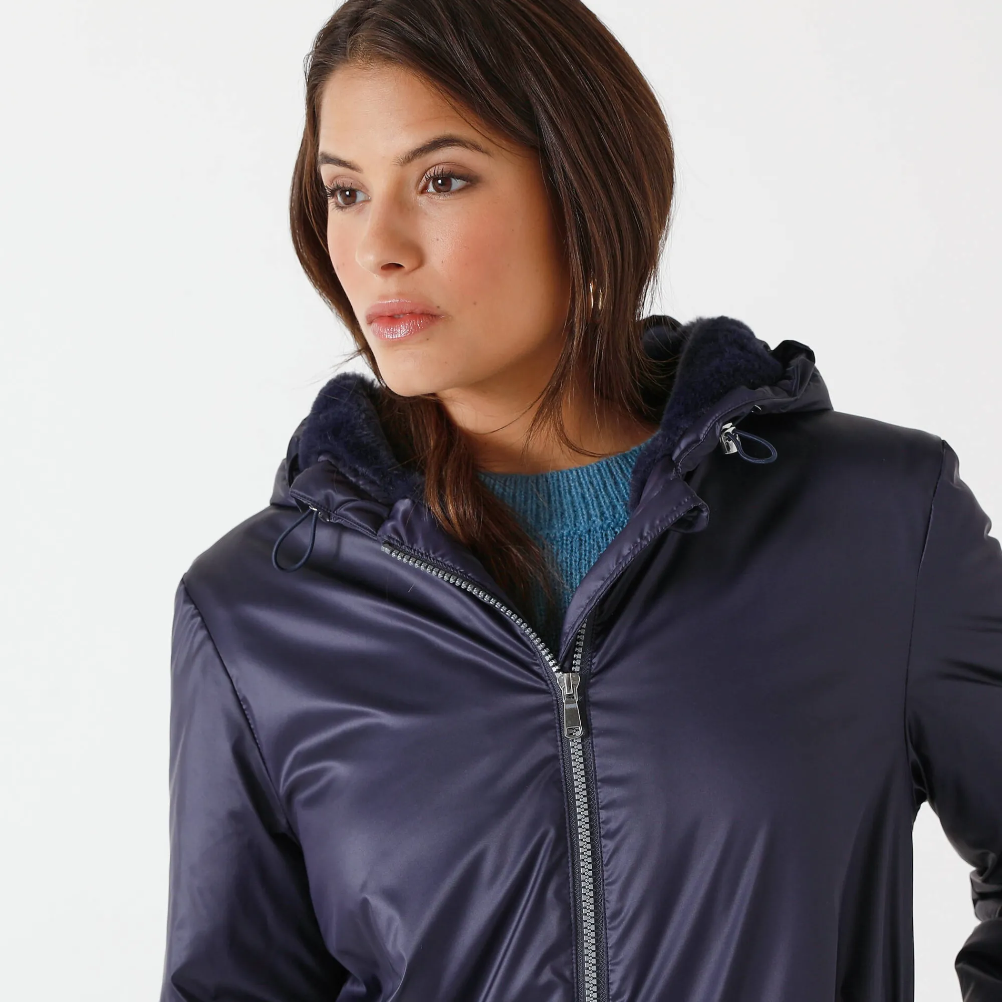 Parka En Donsjas<Blancheporte Gevoerde, waterdichte parka, halflang marine