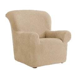 Zitbankhoes<Blancheporte Gewafelde, bi-rekbare hoes voor zitbank en fauteuil met armleuningen taupe
