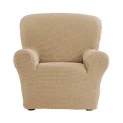 Zitbankhoes<Blancheporte Gewafelde, bi-rekbare hoes voor zitbank en fauteuil met armleuningen taupe