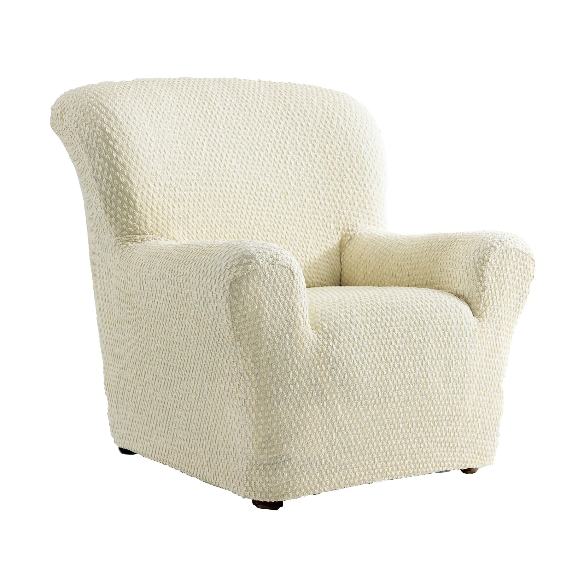 Zitbankhoes<Blancheporte Gewafelde, bi-rekbare hoes voor zitbank en fauteuil met armleuningen beige
