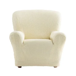 Zitbankhoes<Blancheporte Gewafelde, bi-rekbare hoes voor zitbank en fauteuil met armleuningen beige