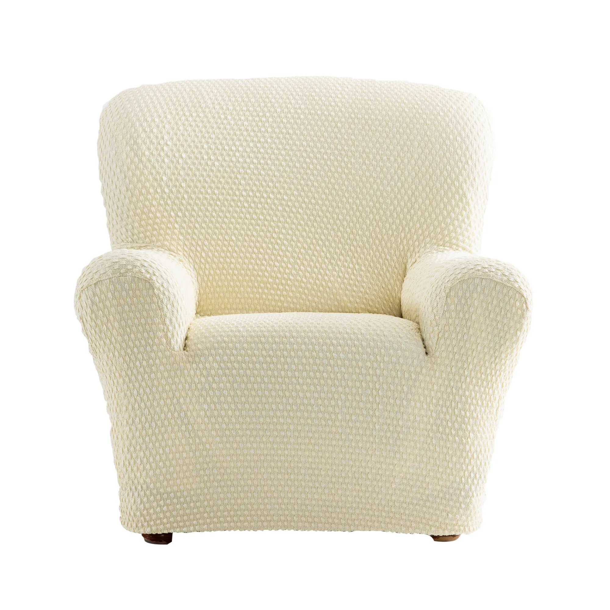 Zitbankhoes<Blancheporte Gewafelde, bi-rekbare hoes voor zitbank en fauteuil met armleuningen beige