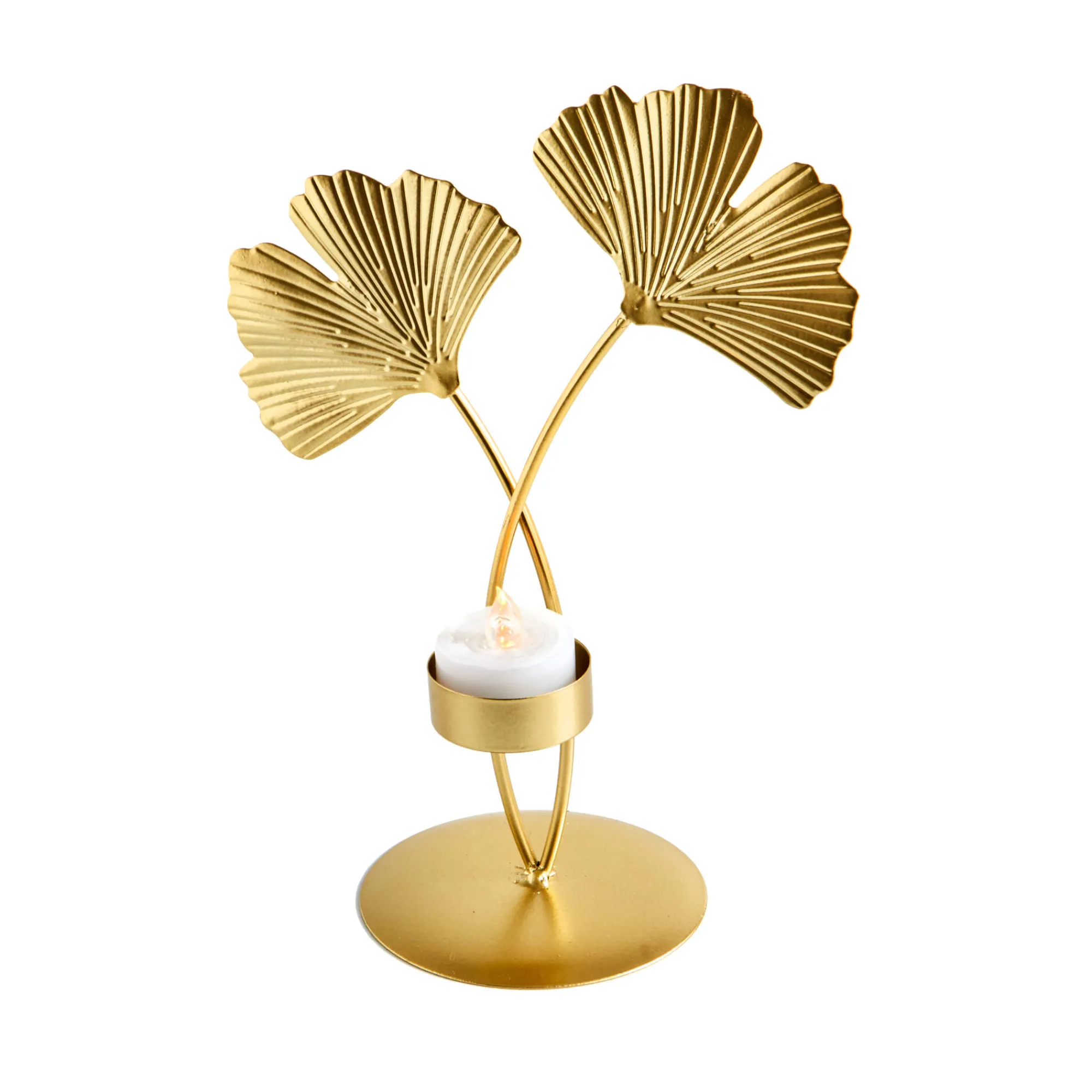 Feesttafel|Lichtgevende Decoratie<Blancheporte Gingkoblad theelichthouder, metaal goudkleurig