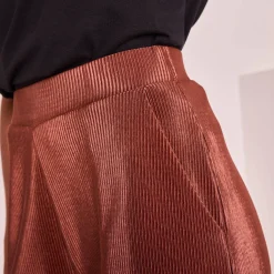 Feestoutfits Dames|Broek<Blancheporte Glanzende broek, plissétricot kastanje