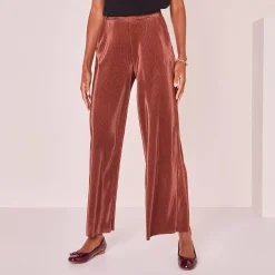 Feestoutfits Dames|Broek<Blancheporte Glanzende broek, plissétricot kastanje