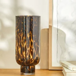 Feestdecoratie|Decoratieartikel<Blancheporte Glazen vaas met luipaardmotief, 28 cm hoog zwart / geel