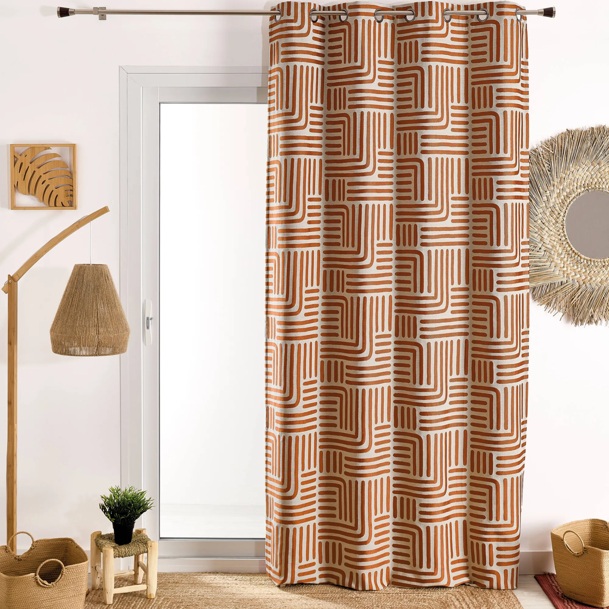 Gordijn, Glasgordijn & Store<Blancheporte Gordijn in jacquard met lijnenprint terracotta