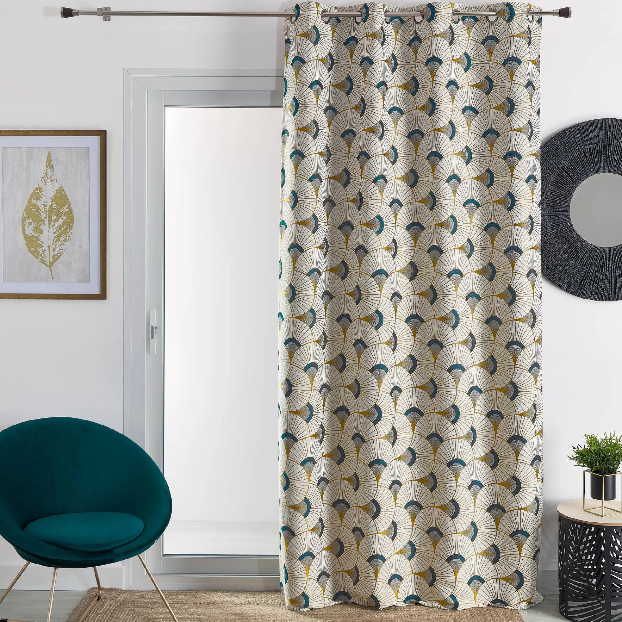 Gordijn, Glasgordijn & Store<Blancheporte Gordijn in jacquard met pauwenverenprint oker