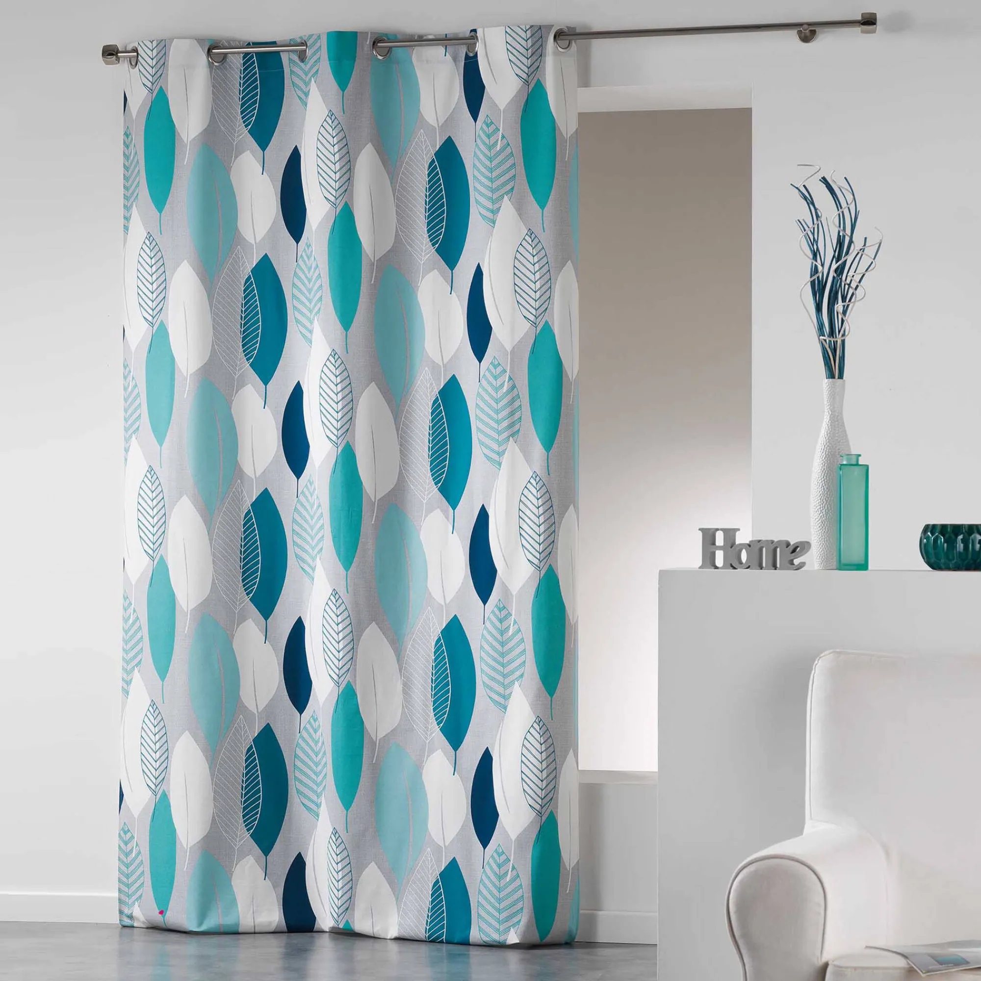 Gordijn, Glasgordijn & Store<Blancheporte Gordijn met bladerenprint blauw