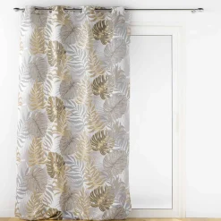 Gordijn, Glasgordijn & Store<Blancheporte Gordijn met metallic bladerenprint grijs / goudkleurig