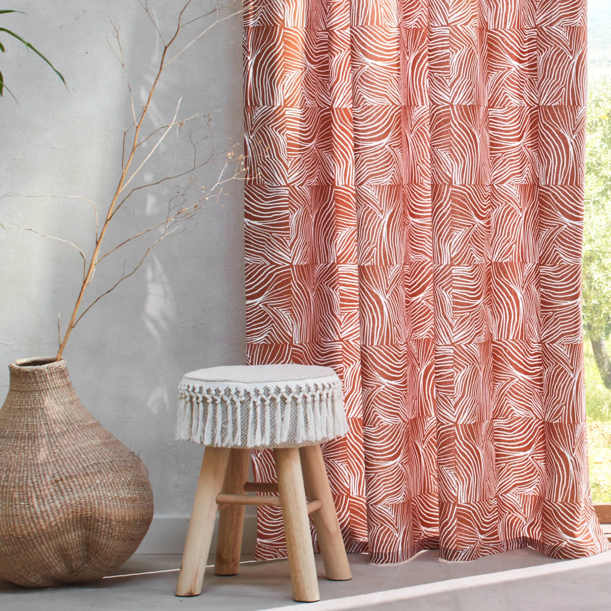 Gordijn, Glasgordijn & Store<Blancheporte Gordijn met 'pootjes' print terracotta / naturel