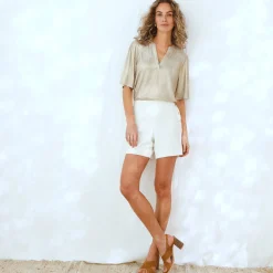 T-Shirt En Topje<Blancheporte T-shirt met mouwen op ellebooglengte, fantasietricot met plissé goudkleurig