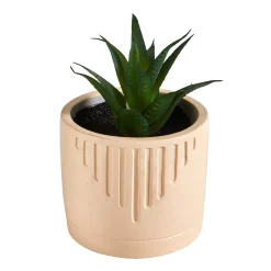 Decoratieartikel<Blancheporte Groene kunstplant en pot in cement beige