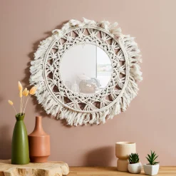 Decoratieartikel<Blancheporte Grote spiegel in macramé naturel