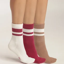 Panty’s, Kniekousen En Sokken<Dim Halfhoge damessokken - set van 3 paar bruin + framboos + ivoorkleur