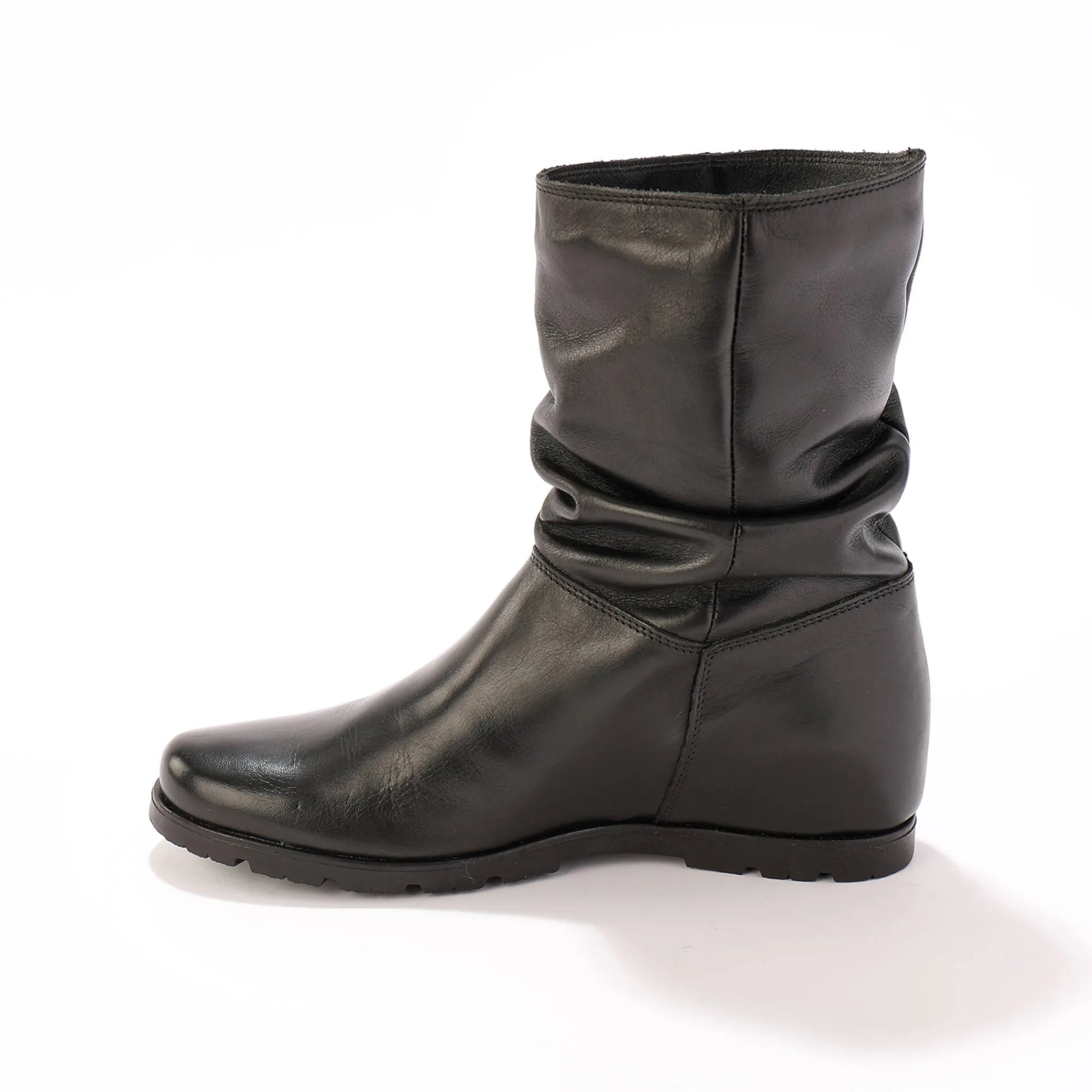Laarzen|Schoenen<Blancheporte Halfhoge laarzen met plissé, in leer met onzichtbare doorloopzool - zwart