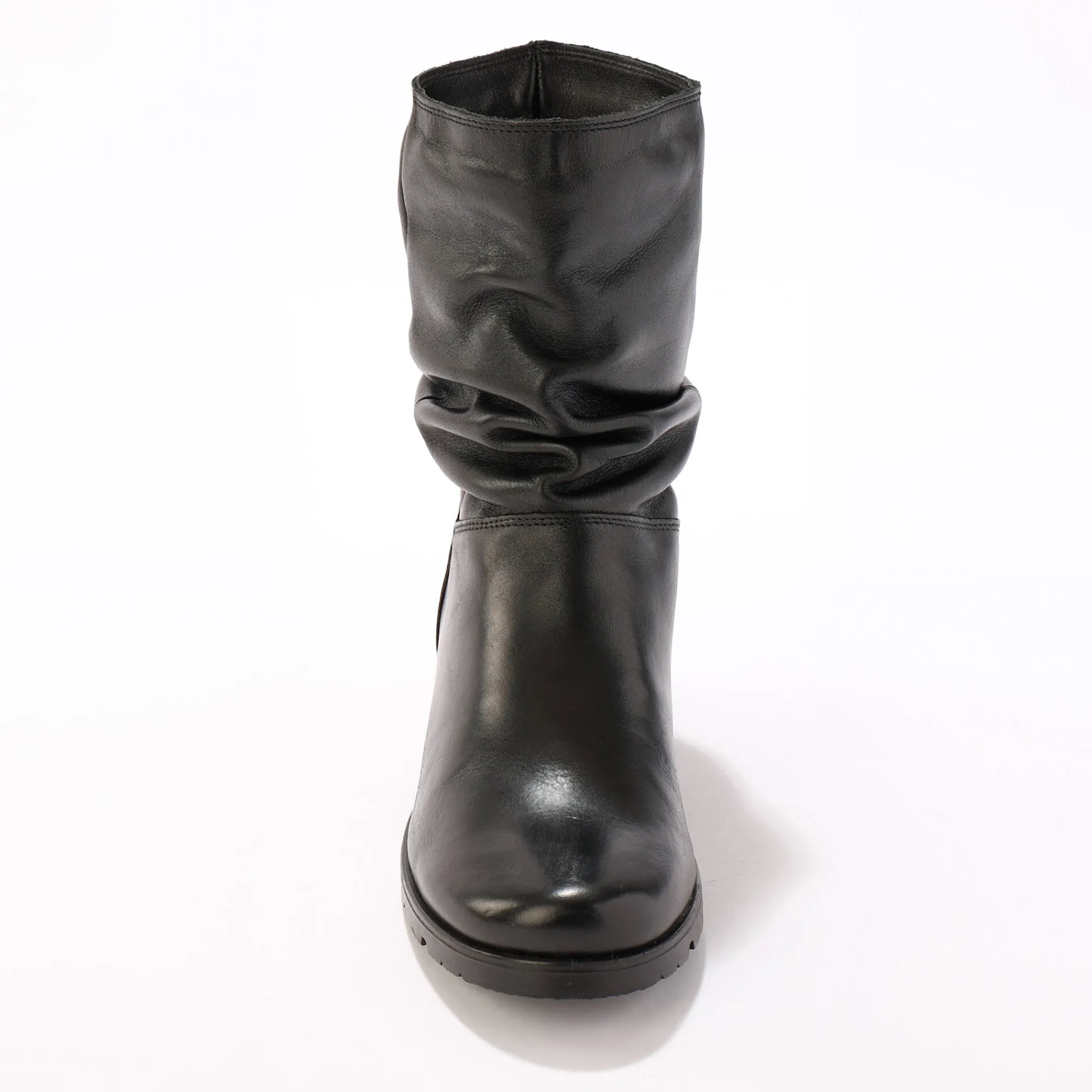 Laarzen|Schoenen<Blancheporte Halfhoge laarzen met plissé, in leer met onzichtbare doorloopzool - zwart